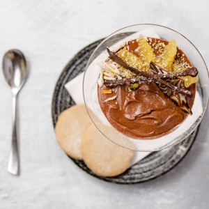 Dark chocolate and orange mousse - served with homemade shortbread