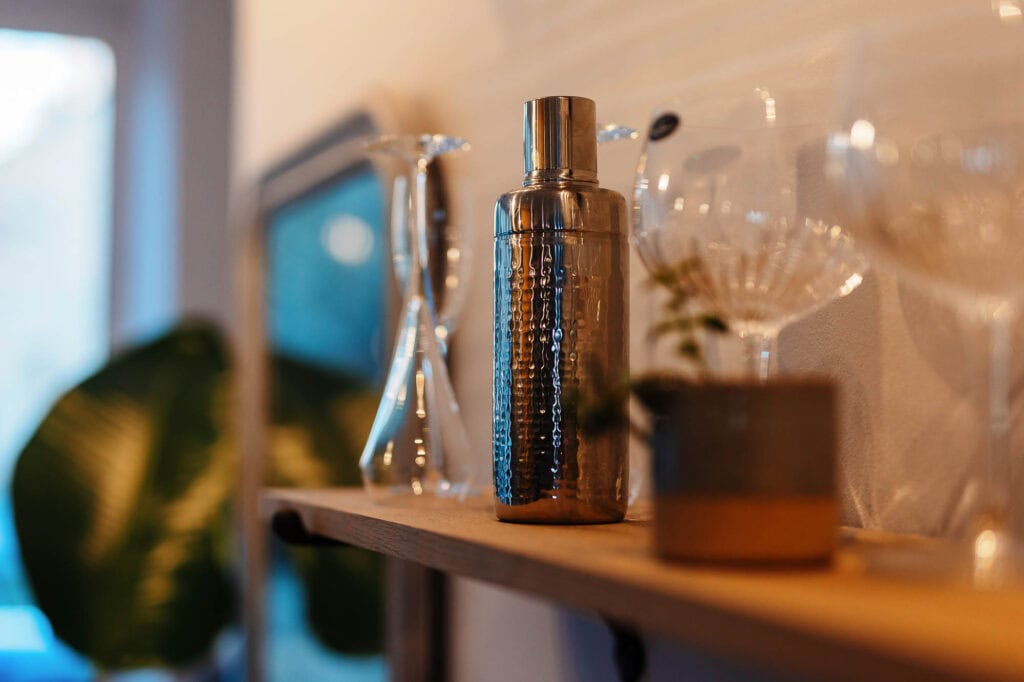 Stylish metallic cocktail shaker photographed by Rutland Food Photographer, highlighting professional food and drink styling for culinary branding.